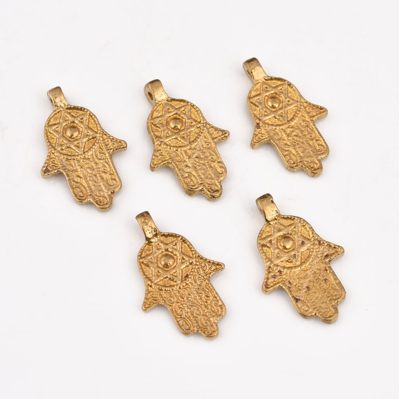 Ethnic Raw Brass Hamsa Hand Charms
