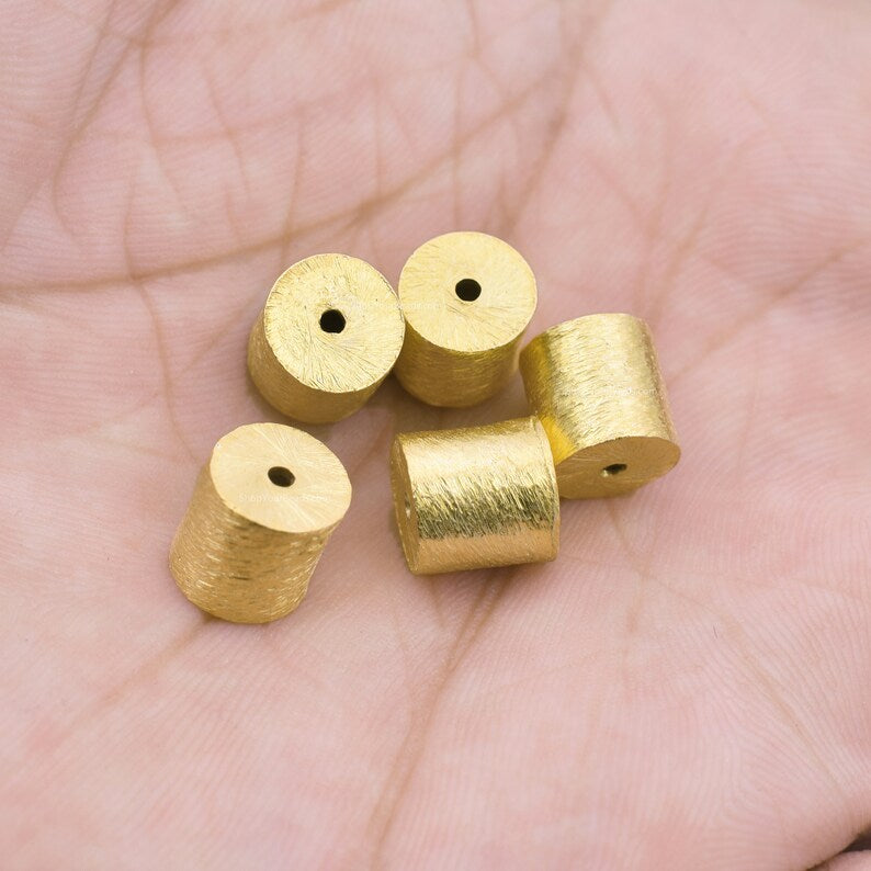 Gold Plated Cylinder Barrel Drum Beads - 8x8mm
