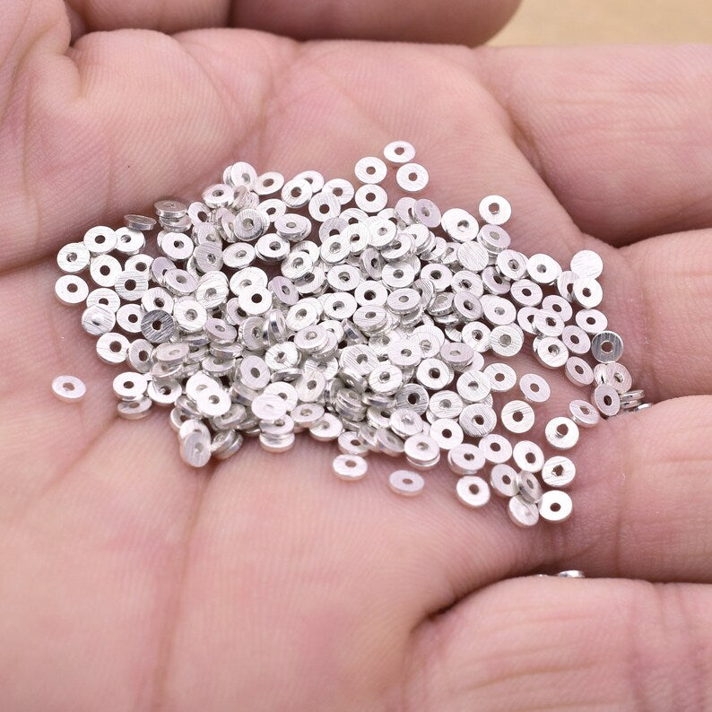 Silver Plated Flat Disc Heishi Spacer Beads - 3mm