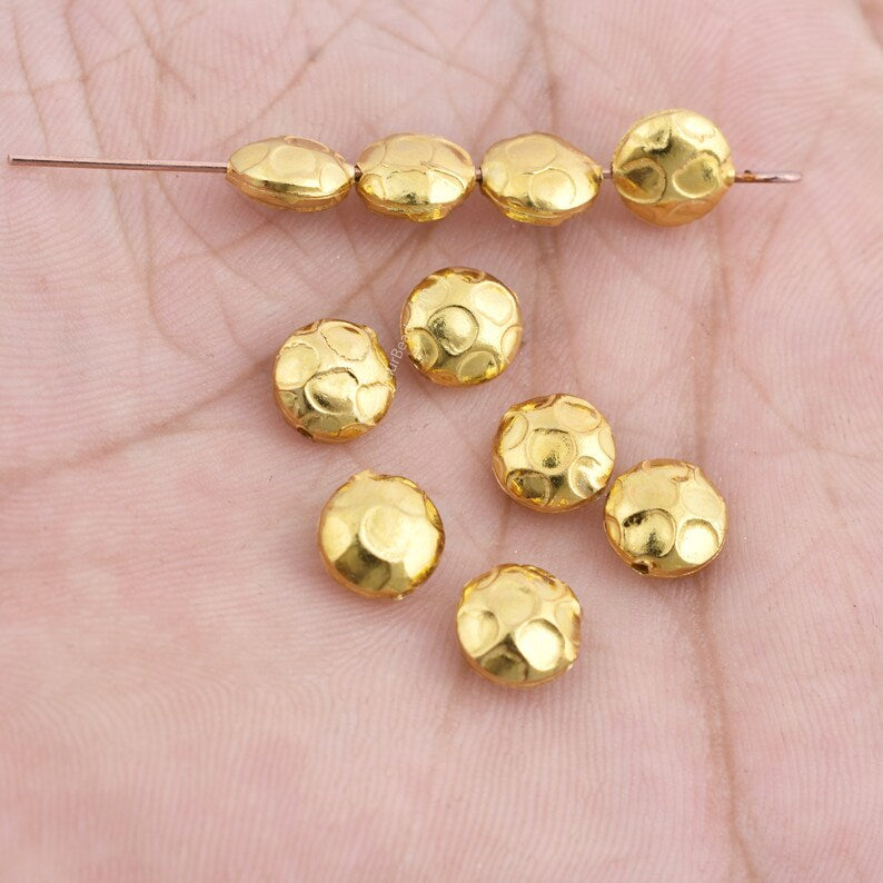 Gold Plated 8mm Hammered Saucer Spacer Beads