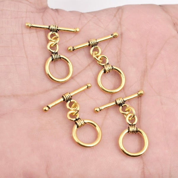 Antique Gold Plated Toggle T Bar Rope Bali Clasps - 12mm