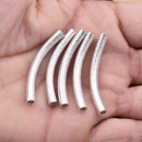 Silver Plated Curved Tube Pipe Beads - 40mm