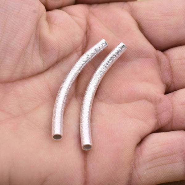 Silver Plated Curved Tube Pipe Beads - 50mm