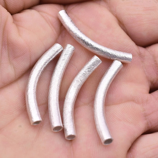 Silver Plated Curved Tube Pipe Beads - 35mm
