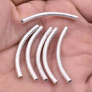 Silver Plated Curved Tube Pipe Beads - 40mm