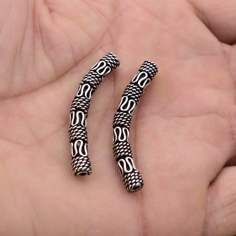 Silver Plated  Curved Tube Pipe Beads - 40mm