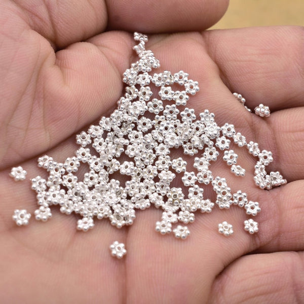 3.5mm Silver Plated Daisy Heishi Spacer Beads