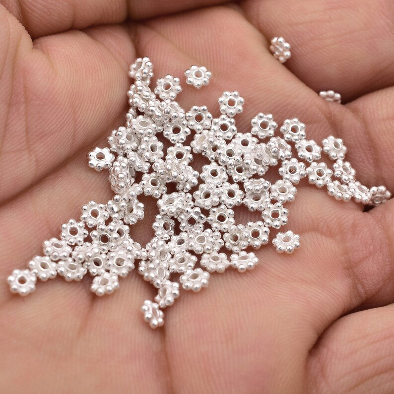 4mm Silver Plated Daisy Heishi Spacer Beads