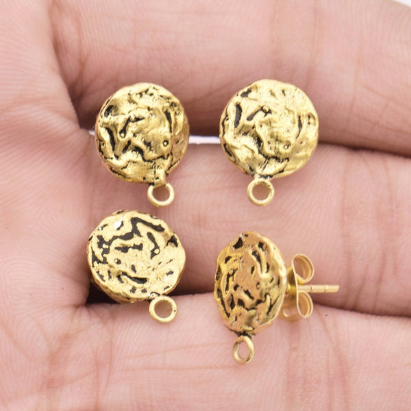 Antique Gold Plated Earring Posts Studs - 4pcs
