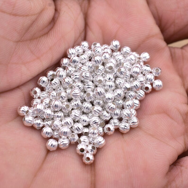 Silver Plated 3mm Corrugated Ball Spacer Beads