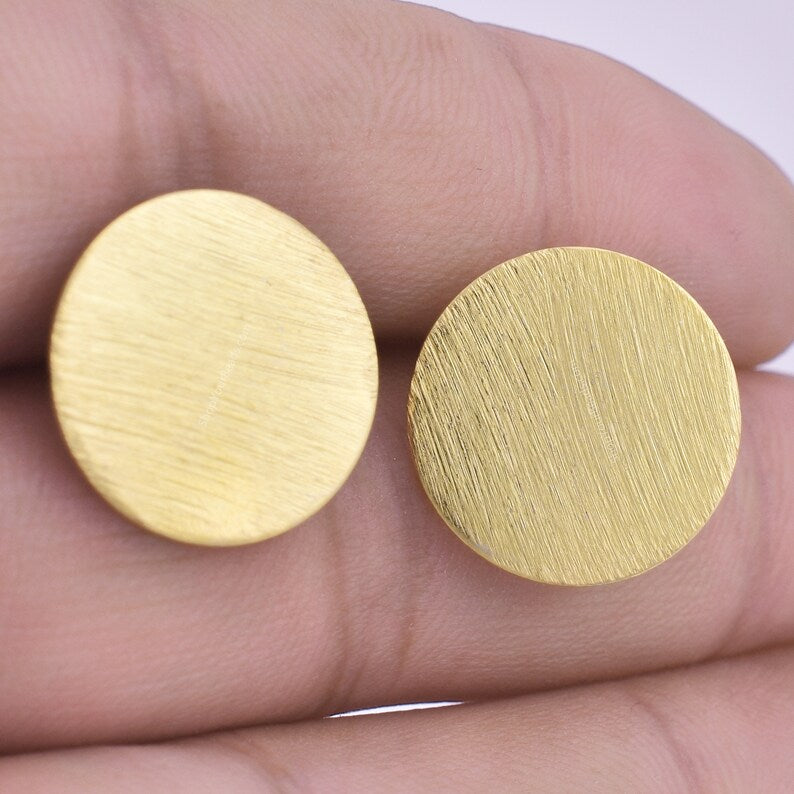 18mm Gold Plated Textured Round Ear Studs Earring Connector- 4pcs