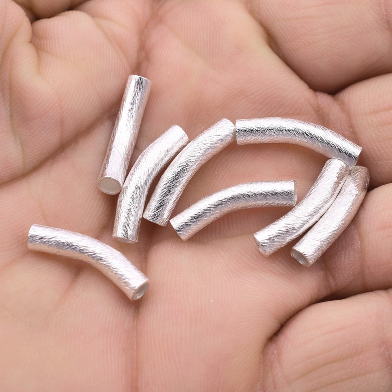 Silver Plated Curved Tube Pipe Beads - 20mm