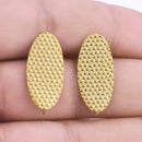 25mm Gold Plated Textured Oval Ear Studs - 4pcs