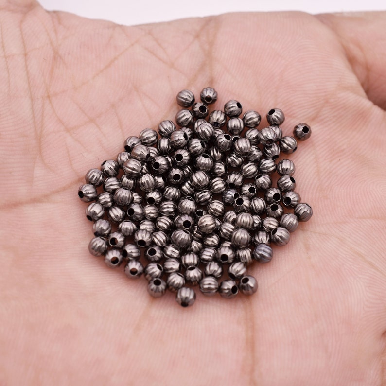 Black Gunmetal Plated 3mm Corrugated Ball Spacer Beads