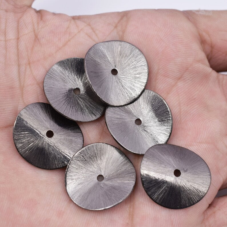 Black Gunmetal Plated Wavy Disc Spacer Beads - 20mm