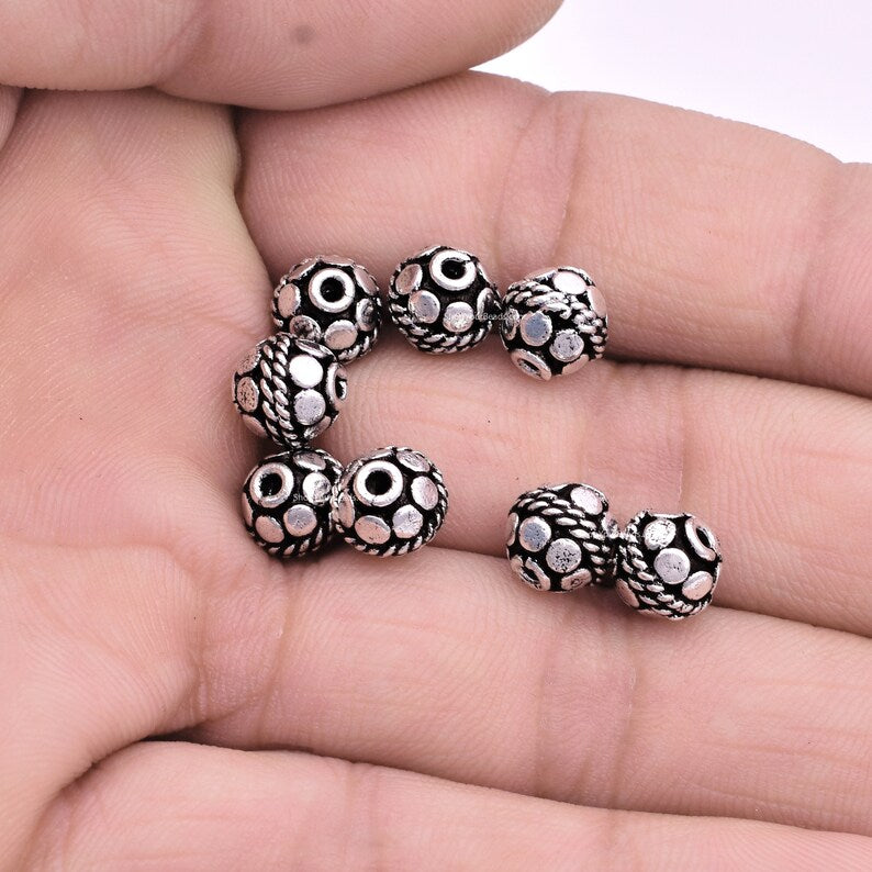 8mm Silver Plated Antique Silver Plated Bali Spacers Ball Beads- 8pc