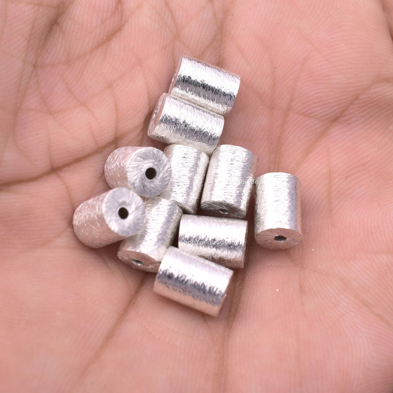 Silver Plated Cylinder Barrel Drum Beads - 8x6mm