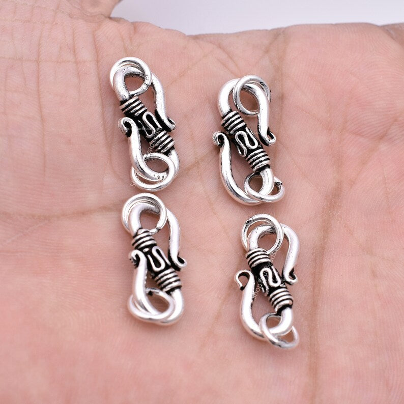 Antique Silver Plated S Hook Bali Clasps - 28mm