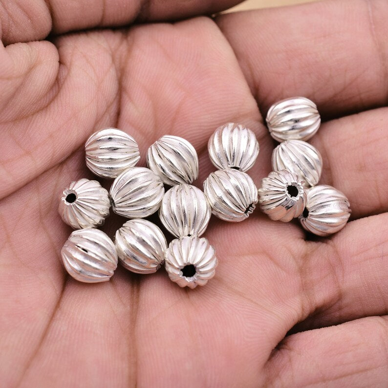 Silver Plated 8mm Corrugated Ball Spacer Beads