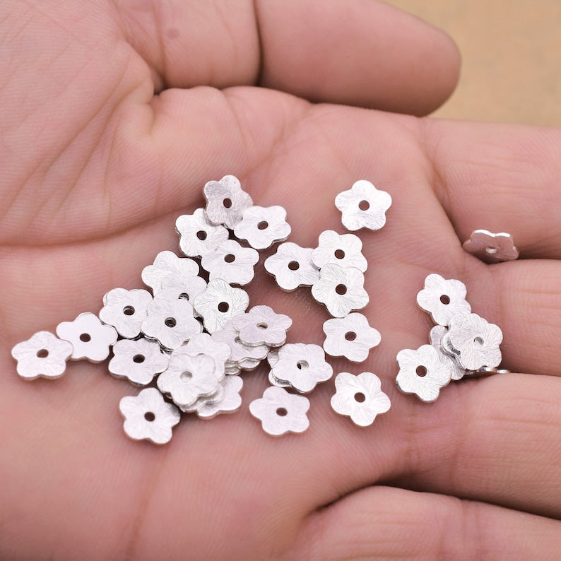 Silver Plated Flat Flower Spacer Bead Charms