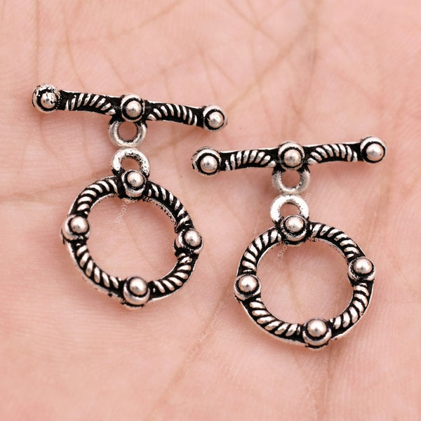 Antique Silver Plated Bali Toggle T Bar Clasps - 14mm