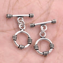 Antique Silver Plated Rope Bali Toggle T Bar Clasps - 14mm