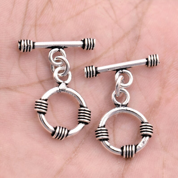 Antique Silver Plated Rope Bali Toggle T Bar Clasps - 14mm