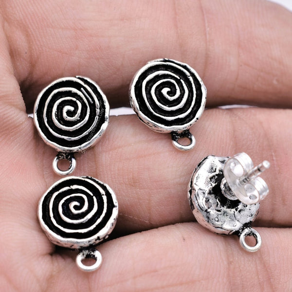 Antique Silver Plated Spiral Earring Studs
