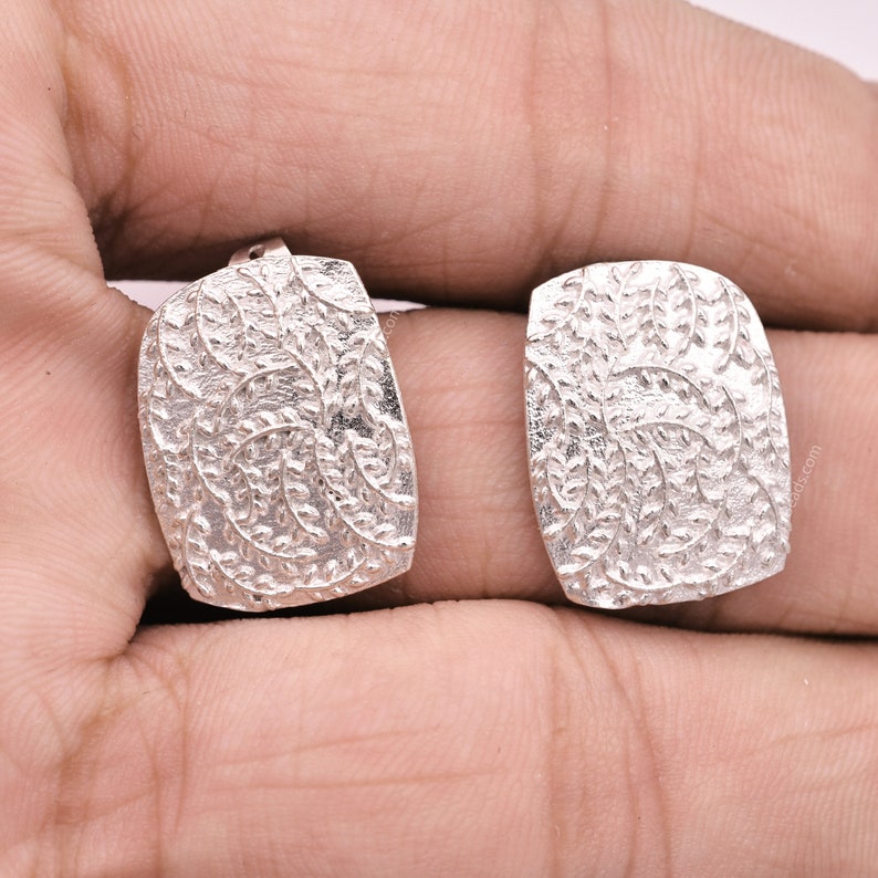 Silver Plated Floral Rectangular Earring Studs