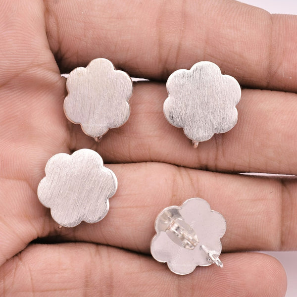 Silver Plated Floral Earring Studs - 16mm
