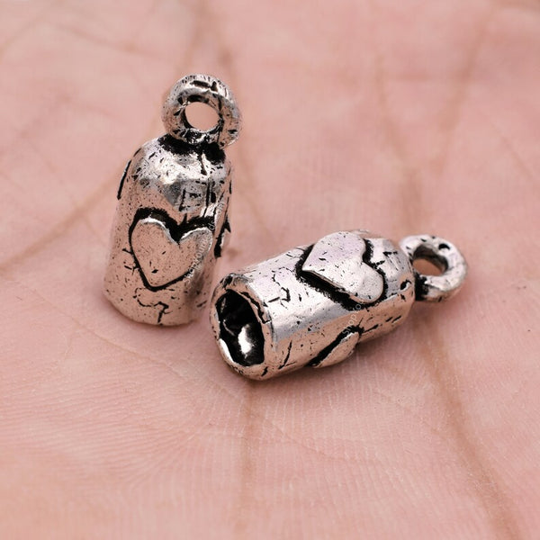 Antique Silver Plated Heart End Caps