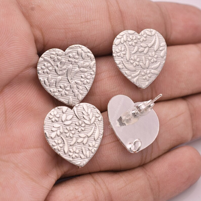 Silver Plated Textured Heart Earring Studs