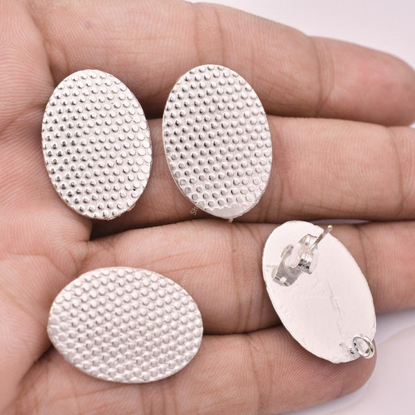 Silver Plated Textured Oval Earring Studs