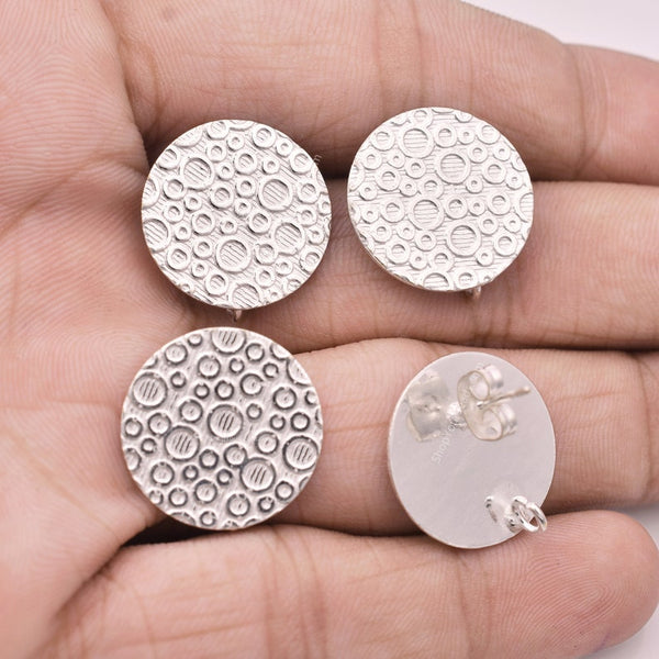 Silver Plated Textured Round Earring Studs