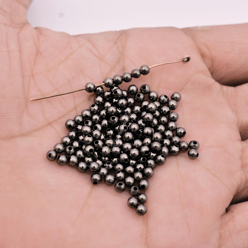 3mm Gunmetal (Black) Plated Round Ball Spacer Beads