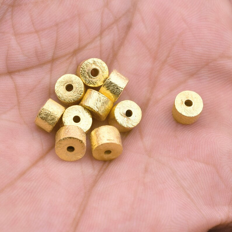 Gold Beads Plated Cylinder Barrel Drum Beads - 4x6mm