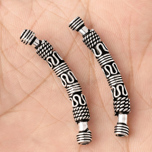 Antique Silver Plated Bali Curved Tube Beads - 40mm