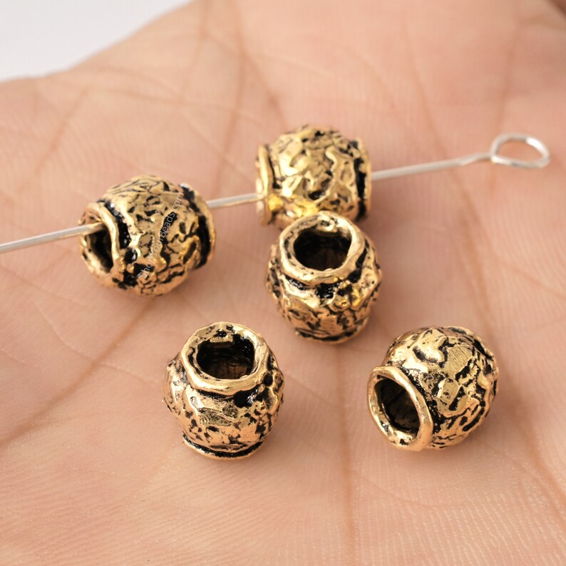 Antique Gold Plated Barrel Bali Beads - 9mm
