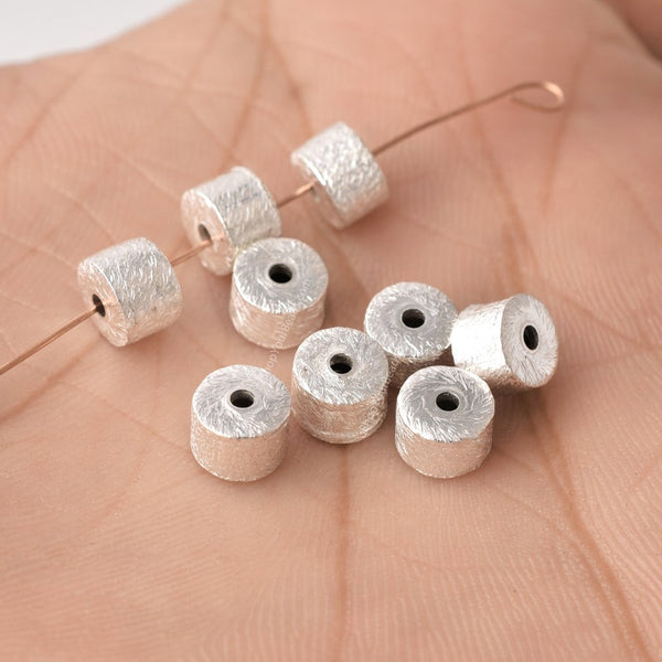 Silver Plated Cylinder Barrel Drum Beads - 6x4mm