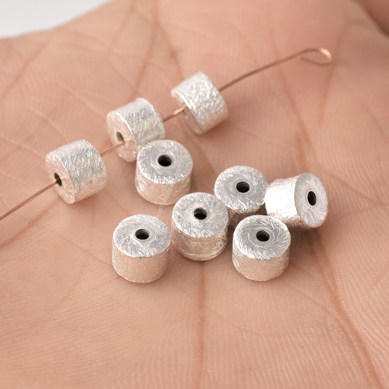 Silver Plated Cylinder Barrel Drum Beads - 6x4mm