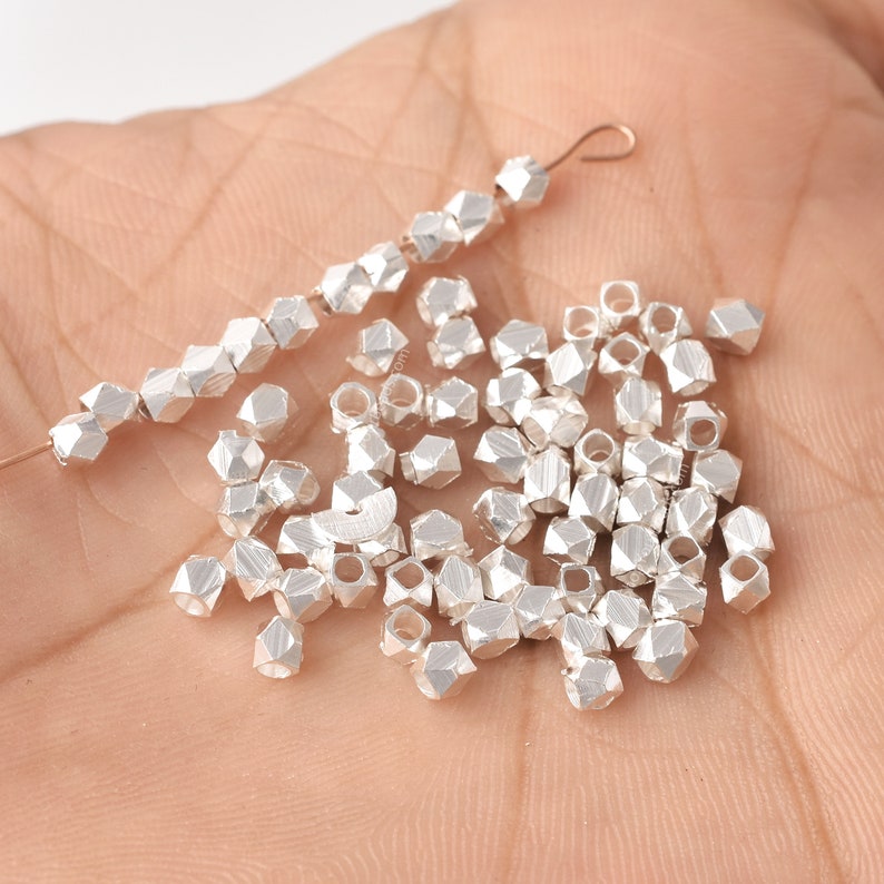 Silver Plated 3mm Faceted Diamond Cut Beads