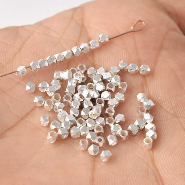 Silver Plated 2.5mm Faceted Diamond Cut Beads
