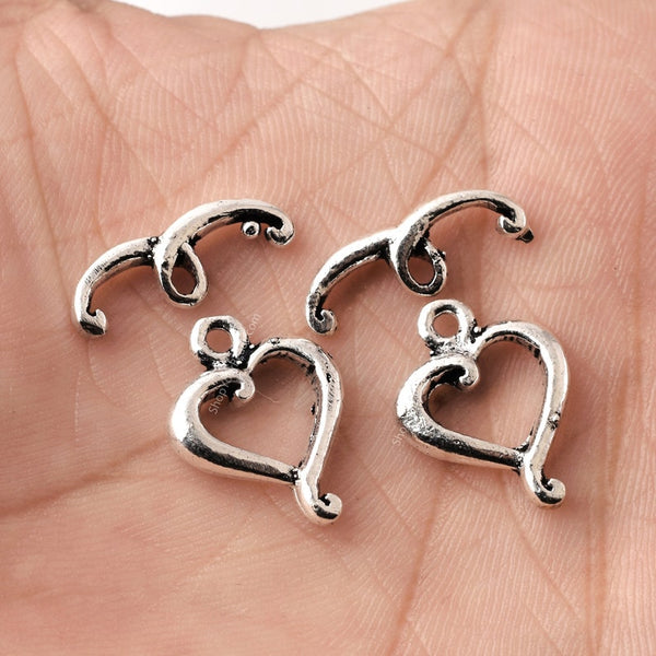 Silver Plated Heart Shaped Toggle T Bar Clasps