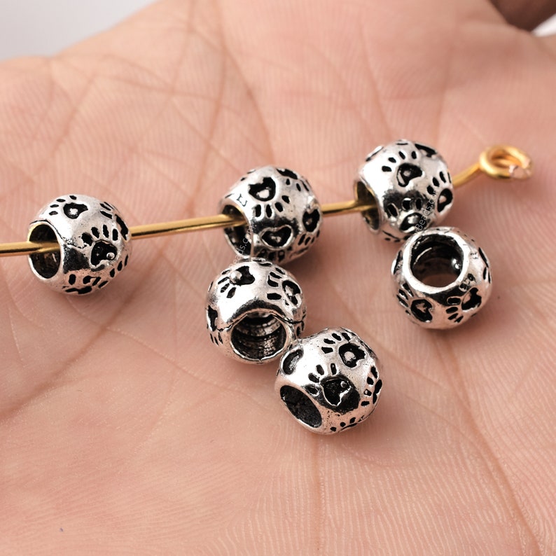 Antique Silver Plated Dog Paw Beads - 9mm