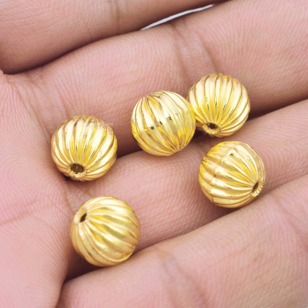Gold Plated 10mm Corrugated Ball Spacer Beads