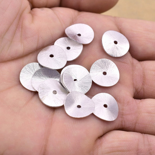 Silver Plated Wavy Disc Spacer Beads - 14mm