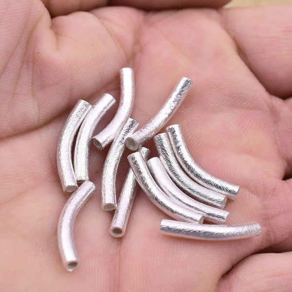 Silver Plated Curved Tube Pipe Beads - 20mm