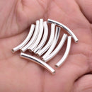 Silver Plated Curved Tube Pipe Beads - 25mm