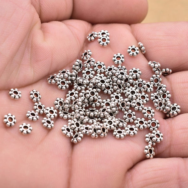 5mm Antique Silver Plated Daisy Spacer Beads