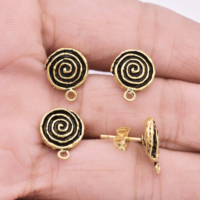 Antique Gold Plated Spiral Earring Studs